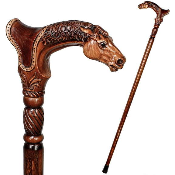 GC-Artis Horse Head Handle Carved Walking Cane Unique Designer Walking Stick Crafted Wooden 36 for Men and Women