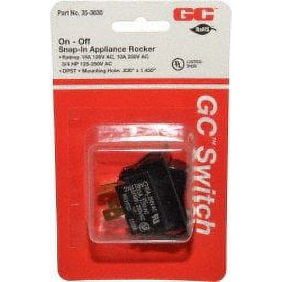 GC Electronics 35-3630 Rocker Switch, DPST, On-Off, 15A 125V / 10A 250V, .83 X 1.45 Mounting Hole - 35-3630
