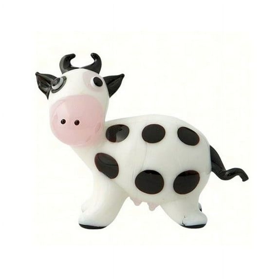 3" White and Black Cow Art Glass Animal Figurine