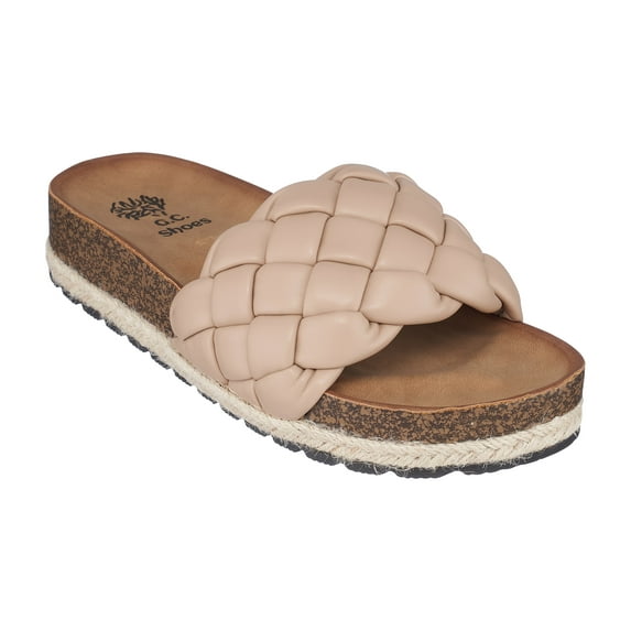 GC Shoes Women's Cork Platform Footbed Sandals, Casual Summer Comfort Slides, Puffy Braided Strap Slip Ons, Lesley/Nude/6