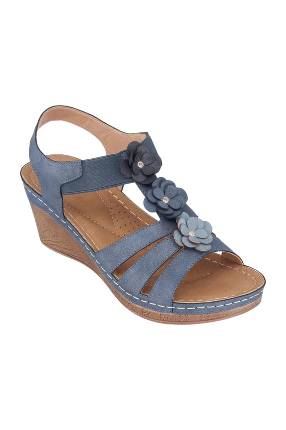 Women's Memory Foam Ankle Strap Summer Wedge Sandals, Comfort Platform Heels with Arch Support, Beck/Navy/10