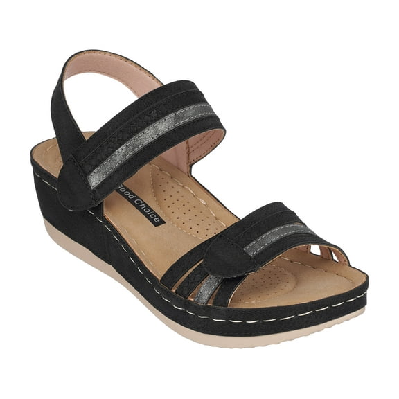 GC Shoes Women's Memory Foam Wedge Sandals, Summer Comfort Heels, Casual Ankle Strap Platform Dress Slides, Samar/Black/7.5