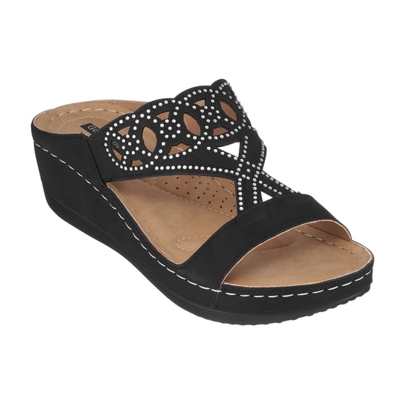 GC Shoes Women's Memory Foam Wedge Sandals, Summer Comfort Heels, Casual Slip On Platform Dress Slides, Ganni/Black/Size 7.5