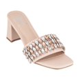 thumbnail image 1 of GC Shoes Womens Block Heeled Sandals, Open Toe Fashion Heels, Slip On Jeweled Band High Heel Dress Slides, Drais/Nude/7.5, 1 of 5