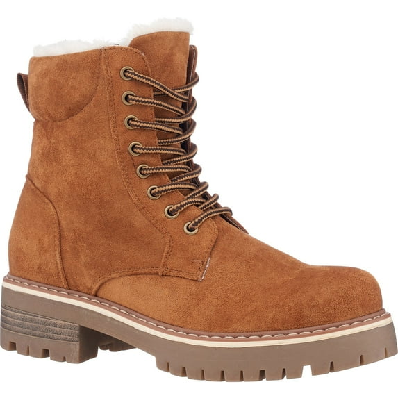 GC Shoes Womens Combat Boots, Lace Up Wide Calf Boots, Faux Fur Lined Riding, Work & Fashion Ankle Booties, Camila/Tan/7.5