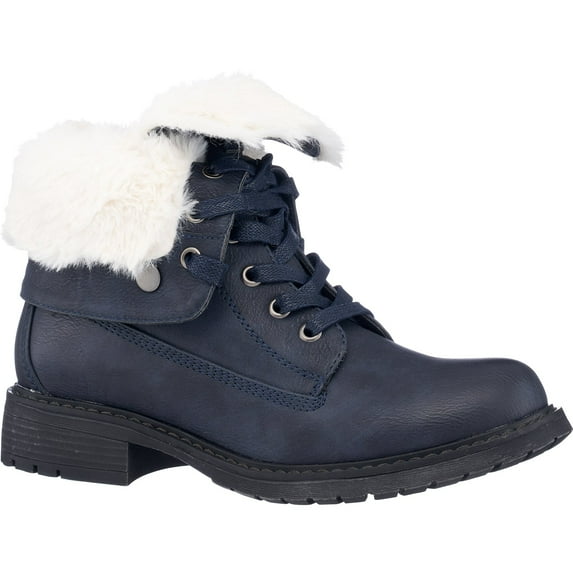 GC Shoes Womens Combat Boots, Warm Non Slip Wide Calf Boots - Lace Up Riding, Work & Fashion Ankle Booties, Trudie/Navy/9