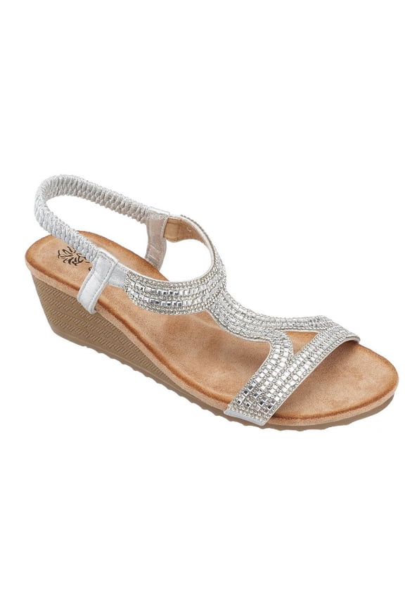 Womens Coretta Slingback T-Strap Wedge Sandals