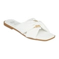 thumbnail image 1 of GC Shoes Womens Flat Faux Leather Fashion Sandals, Slip On Summer Slides, Knotted Cross Band Sandal Flats, Perri/White/8, 1 of 4