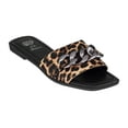 thumbnail image 1 of GC Shoes Womens Flat Faux Leather Fashion Sandals, Slip On Summer Slides, Leopard Chain Band Sandal Flats, Rina/Brown/8.5, 1 of 4