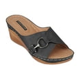thumbnail image 1 of GC Shoes Womens Memory Foam Wedge Sandals, Open Toe Mid Heel Platform, Comfy Vegan Leather Buckle Strap Slides, Bay/Black/10, 1 of 5
