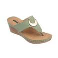 thumbnail image 1 of GC Shoes Womens Memory Foam Wedge Sandals, Open Toe Mid Heel Platform, Comfy Vegan Leather Disc Strap Thong, Genelle/Green/10, 1 of 1