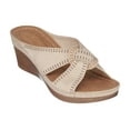 thumbnail image 1 of GC Shoes Womens Open Toe Memory Foam Wedge Sandals, Summer Platform Heels, Low Heeled Cross Strap Slides, Giselle/Gold/10, 1 of 1