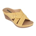 thumbnail image 1 of GC Shoes Womens Open Toe Memory Foam Wedge Sandals, Summer Platform Heels, Low Heeled Crossover Strap Slides, Dorty/Yellow/6, 1 of 5