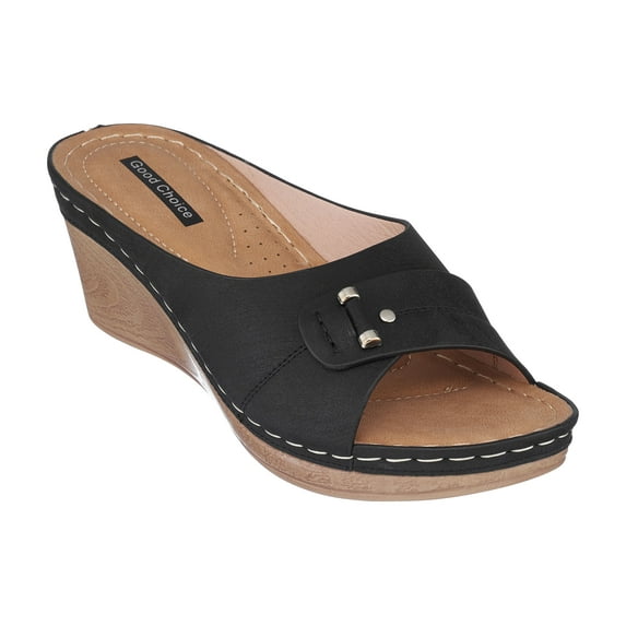 GC Shoes Womens Open Toe Memory Foam Wedge Sandals, Summer Platform Heels, Low Heeled Single Strap Slides, Sugar/Beige/7