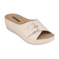 thumbnail image 1 of GC Shoes Womens Open Toe Wedge Sandals, Comfy Vegan Leather Slip On Low Heel Buckle Strap Slide Platform, Ivory/Size 7, 1 of 5