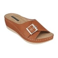 thumbnail image 1 of GC Shoes Womens Open Toe Wedge Sandals, Comfy Vegan Leather Slip On Low Heel Buckle Strap Slide Platform, Tan/Size 7.5, 1 of 5