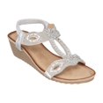 thumbnail image 1 of GC Shoes Womens Rhinestone Strap Wedge Sandals, Open Toe Elastic Sling Back Summer Platform Slide Sandal, Pelle/Silver/10, 1 of 5