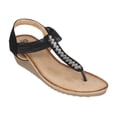 thumbnail image 1 of GC Shoes Womens Rhinestone Strap Wedge Sandals, Open Toe Elastic Sling Back Summer Thong Platform Sandal, Tori/Black/9.5, 1 of 5