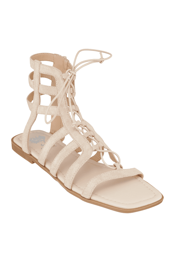 Womens Strappy Flat Gladiator Sandals, Ankle Top Elastic Band Bohemian Flats, Roman Style Sandal, Alma/Natural/6