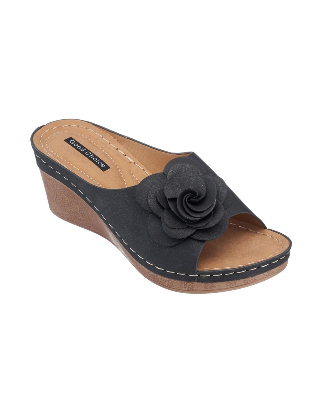 Good Choice Tokyo Women s Faux Leather Floral Wedge Sandals Walmart
