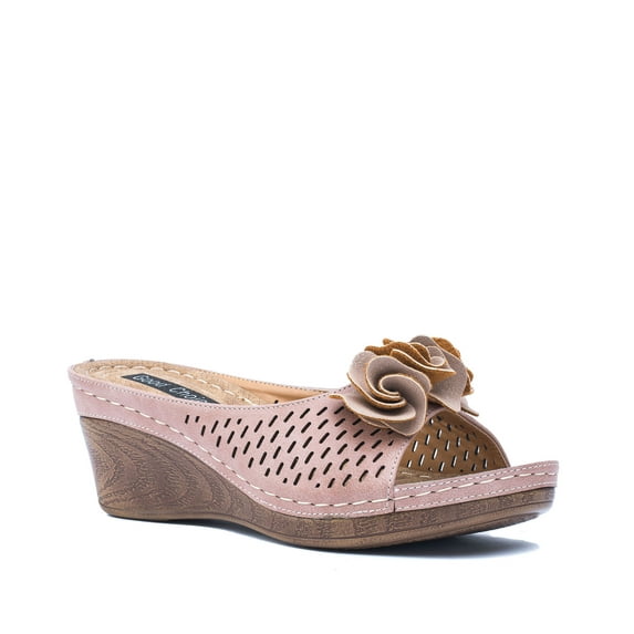 GC Shoes Womens Wedge Sandals, Open Toe Mid Heel Platform, Comfy Perforated Vegan Leather Strap Slides, Juliet/Lilac/Size 6