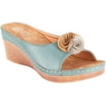 thumbnail image 1 of GC Shoes Womens Wedge Sandals, Open Toe Mid Heel Platform, Comfy Vegan Leather Solid Flower Strap Slide Wedges, Blue/Size 8.5, 1 of 3