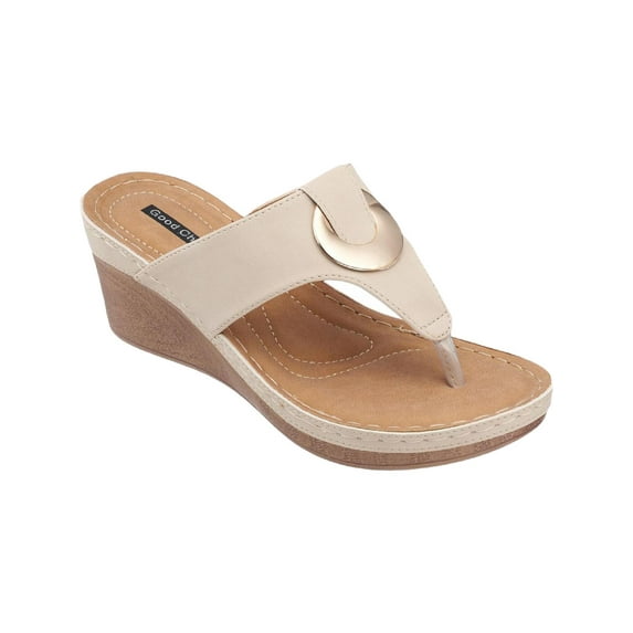 Good Choice Womens Genelle Faux Leather Slip-On Wedge Sandals