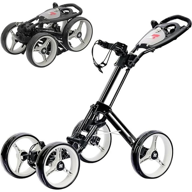 GC53 4 Wheel Golf Push Cart, One-Click Folding Golf Trolley Lightweight ...