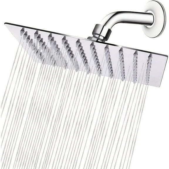 GCASLK-1 Pack 8 Inch Square Rain Shower Head, High Flow Rainfall Stainless Steel Square Showerhead for Bathroom