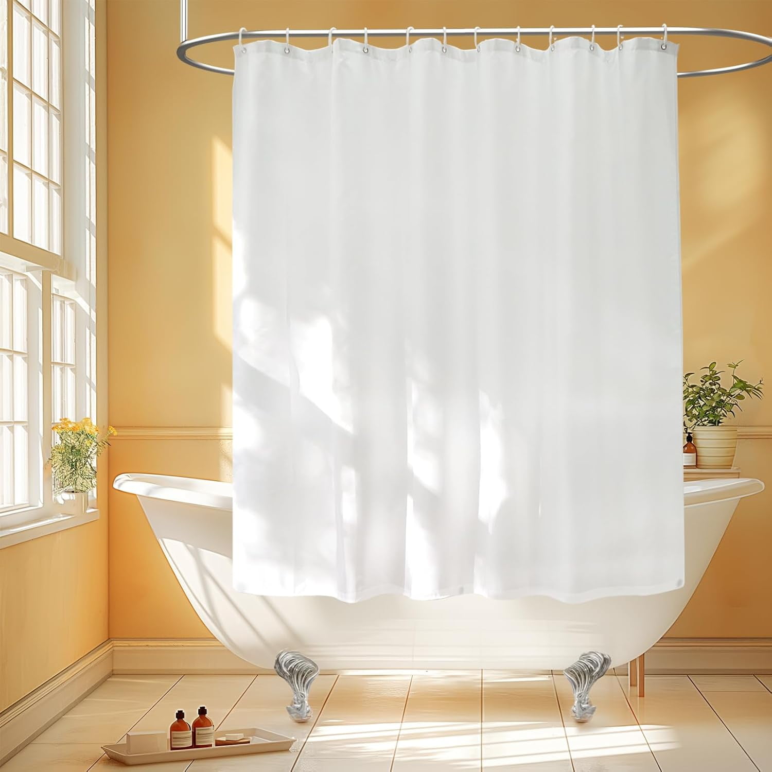 GCASLK-72 x 60 inch Short Fabric Shower Curtain Liner with 3 Large ...