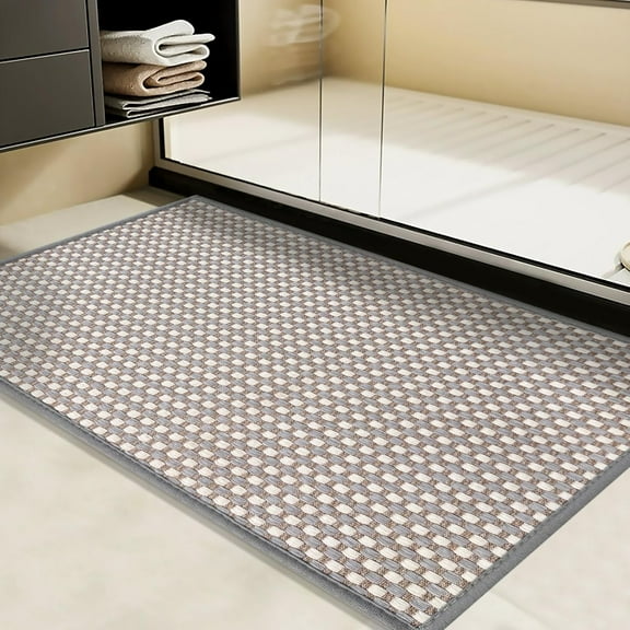 GCASLK-Bath Mat,Chenille Ultra Thin Braided Bathroom Rugs,Rubber Backing Bath Rug for Bathroom,Quick Dry,Non-Slip,Fit Under Door,Absorbent Bathroom Mat for Shower,Sink,Tub,16"24",Grey