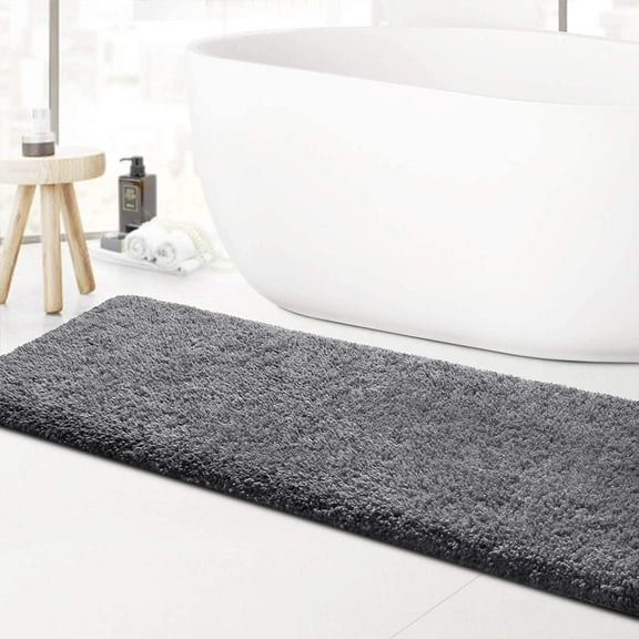 GCASLK-Bathroom Rugs Microfiber Bath Mat 20"(W) x 59"(L),Luxury Soft Shaggy Shower Rug, Non-Slip Absorbent Plush Throw Rugs Runner Carpet for Bathtub Shower Bathroom Bedroom,Machine Washable Grey