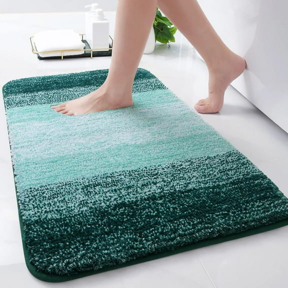 GCASLK-Microfiber Bathroom Rugs, Shaggy Soft and Absorbent Bath Rug, Non-Slip, Thick Plush Machine Washable Dry Bath Mats for Bathroom, Tub and Shower, 24x16, Dark Green