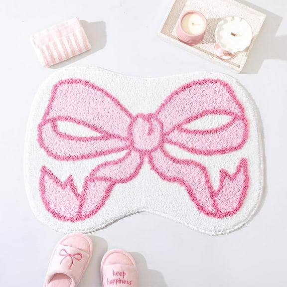 GCASLK-Pink Bathroom Rugs Bow Bath Mat Soft Cute Bath Rugs Water Absorbent Washable Non-Slip Bath Mat for Bathroom Bathtub Living Room