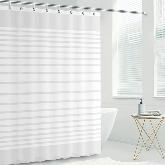 GCASLK-Shower Curtain Liner, 72 Inch Waterproof PEVA Shower Curtain Liners with Metal Grommets and 12 Plastic Hooks Thick Bathroom Plastic Shower Curtain Liner-Srtipes White