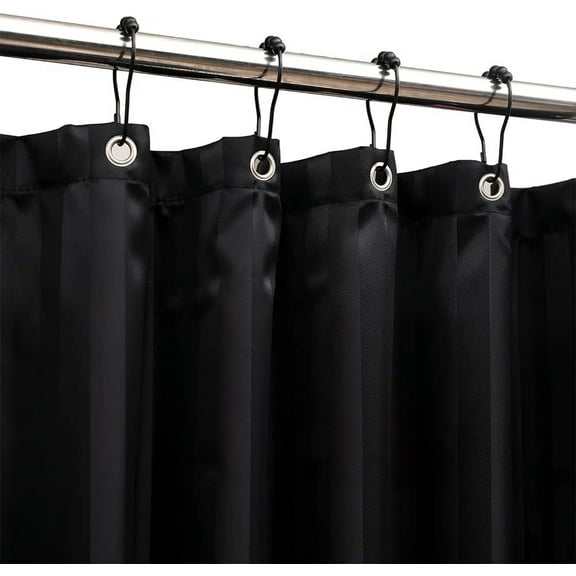 GCASLK-Waterproof Fabric Shower Curtain or Liner with Bottom Weight,72"x72" Black Strip Soft Hotel Quality Cloth 2-in-1 Shower Curtain with 12 Metal Grommet Holes,Light-Weight & Machine Washable