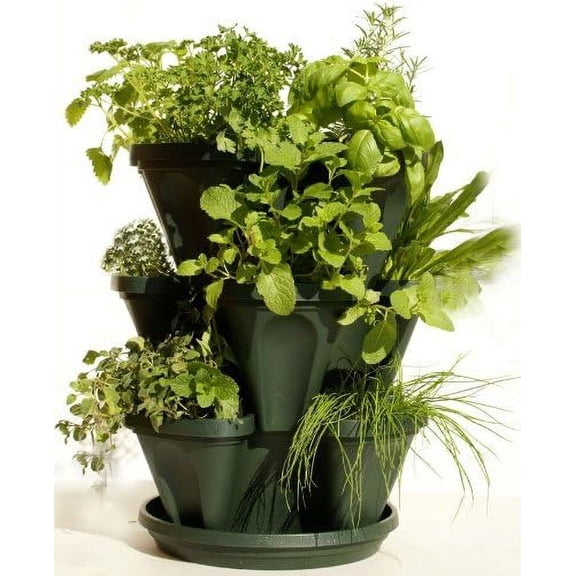 GCCP 12x12x18in Hunter Green 3-Tier Stackable Vertical Planter 14Qt For Herbs Indoor Outdoor
