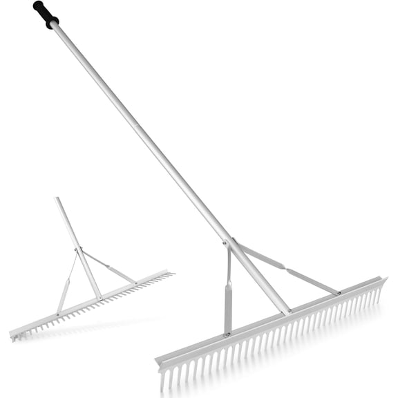 GCCP 36x68in Silver Landscape Rake 36 Tines Aluminum Dual Side Head Non Slip Handle For Soil Leveling Lawn Beach