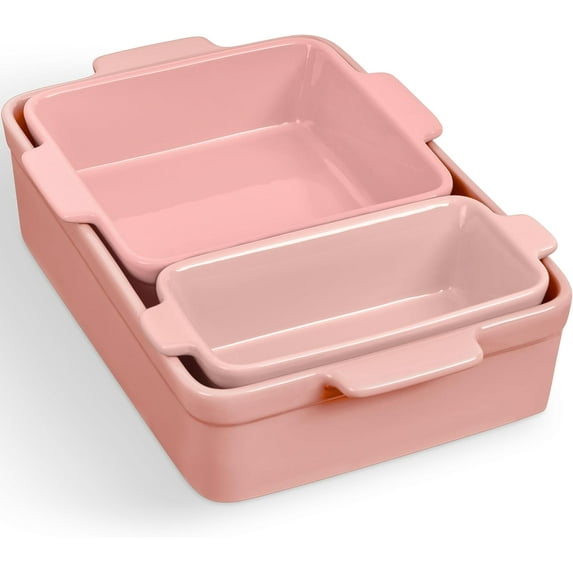 GCCP 3Pc Pink Champagne Ceramic Bakeware Set Nesting Non-Stick Oven Dishwasher Safe 450°F