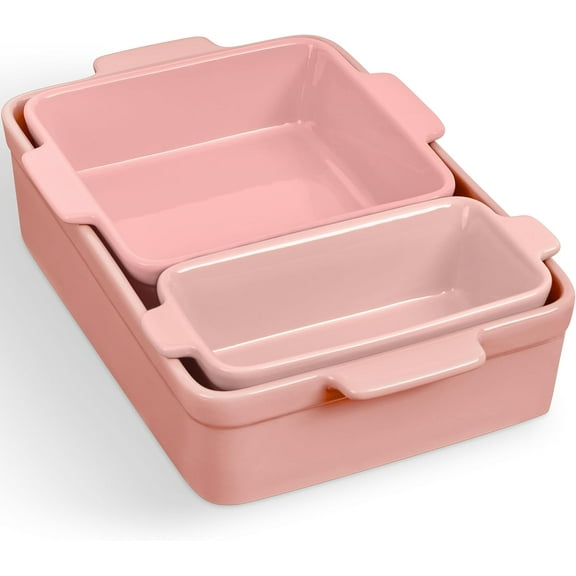 GCCP 3Pc Pink Champagne Ceramic Bakeware Set Nesting Non-Stick Oven Dishwasher Safe 450F