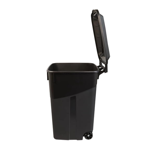 GCCP Heavy Duty 45 Gallon Black Trash Can with Wheels for Indoor Outdoor Patio Garage Deck