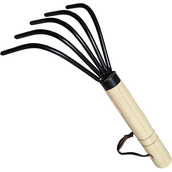 GCCP 5 Tine Steel Hand Rake Cultivator Claw Soil Tiller Ergonomic Wood Handle Rust Resistant Claw