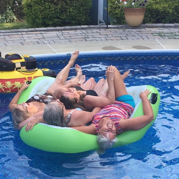 GCCP 67x57in Green White Lotus Blossom Double Lounge Pool Float For 2+ People Vinyl Clamshell