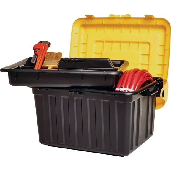 GCCP Black Tool Box With Tray 12 Inch Water Resistant Tote Locker For Garage Jobsite Storage