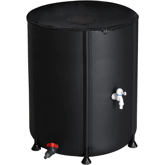 GCCP Collapsible Rain Barrel Black 50 Gal 23.6 Inch With Filter Spigot Overflow For Rainwater Collection