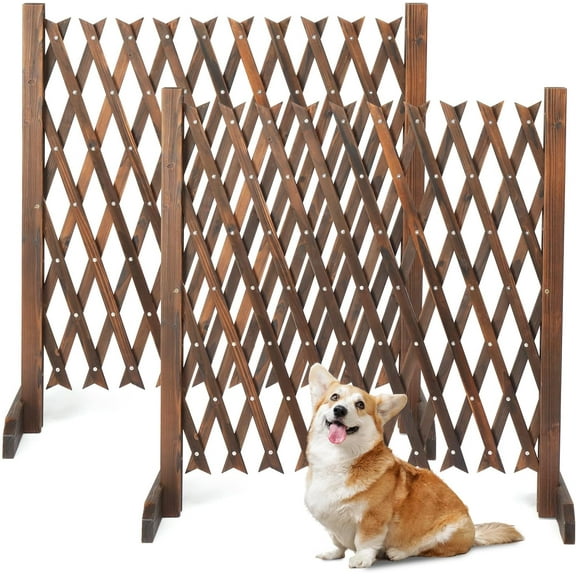 GCCP Extendable Garden Fence Carbonized Brown 78.7 Inch Solid Wood Retractable Trellis For Patio Yard