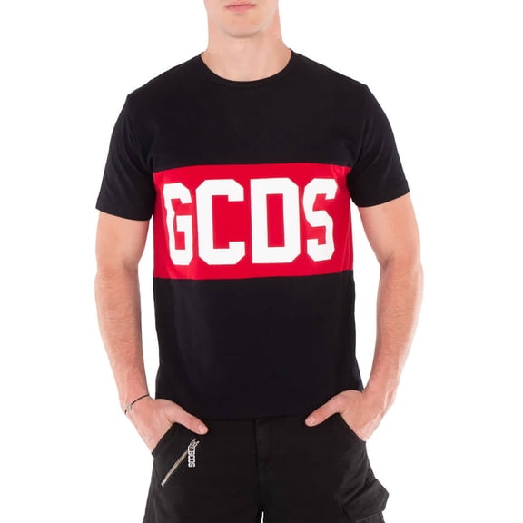 GCDS Black Logo Band Cotton T-Shirt, Size Large