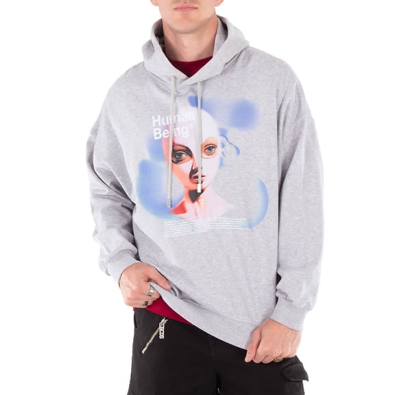 GCDS Human Being Printed Cotton Hoodie, Size Small