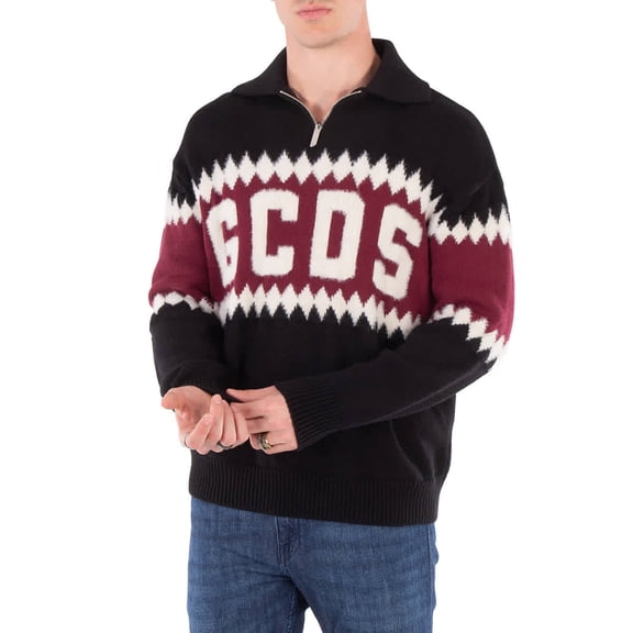 GCDS Logo Argyle Polo Sweater, Size Medium