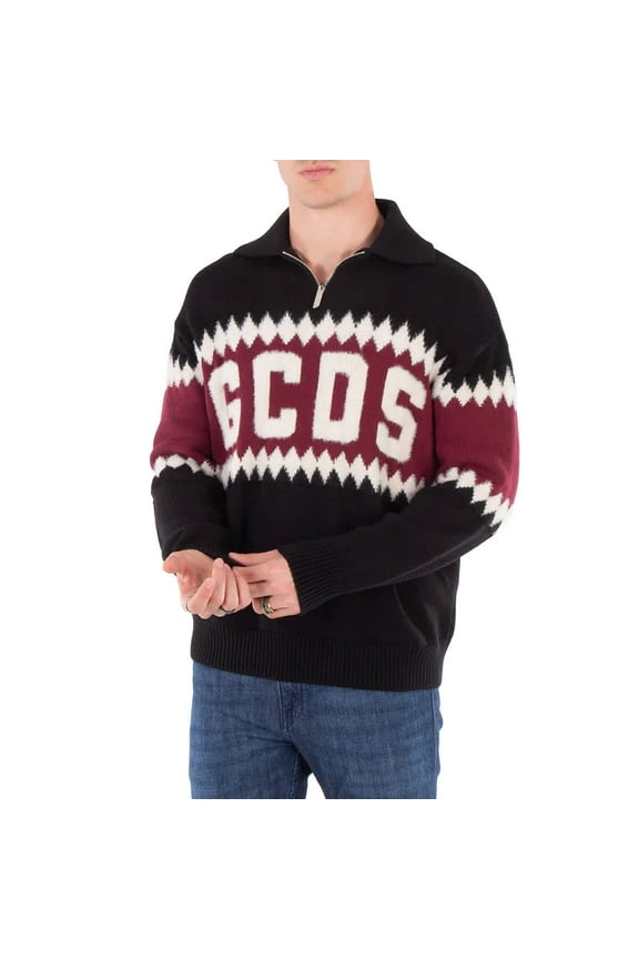 Logo Argyle Polo Sweater, Size Medium